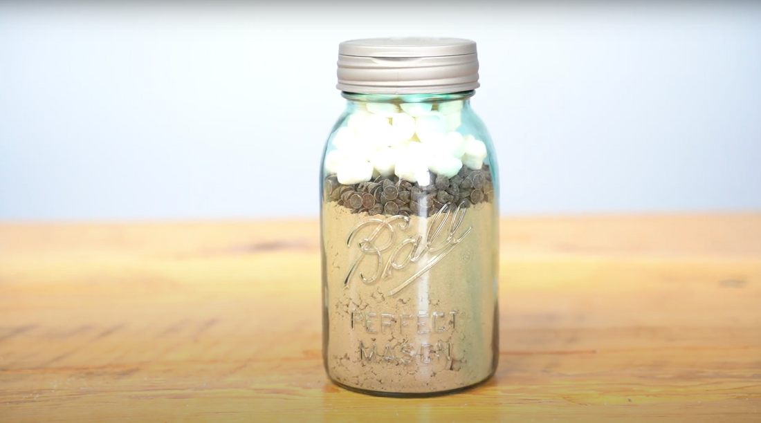 Hot Chocolate Cake Cookie Mix in a Mason jar