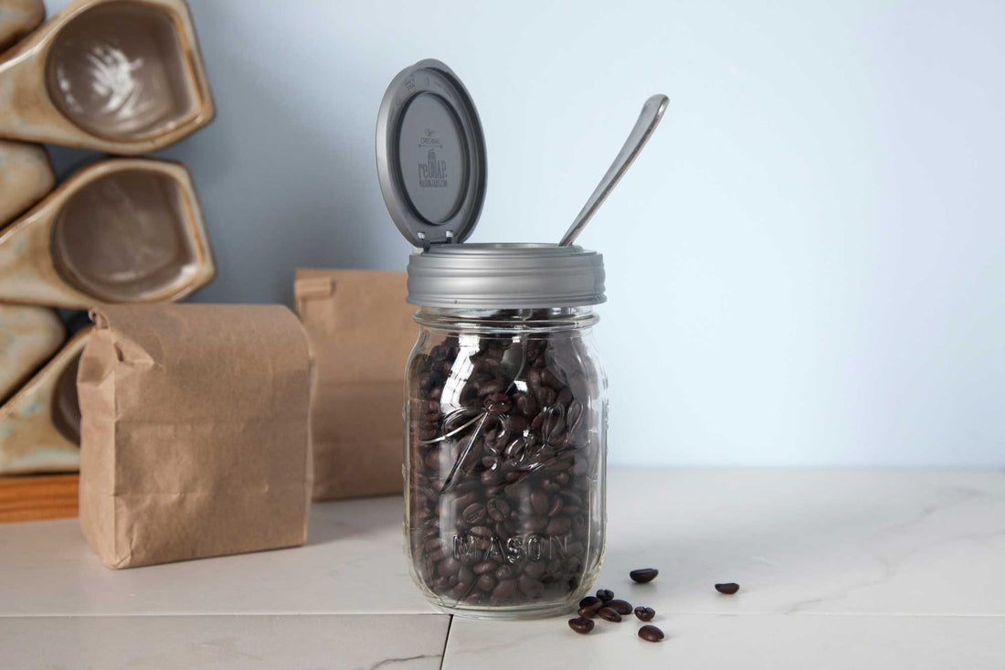 store coffee beans in recap mason jar