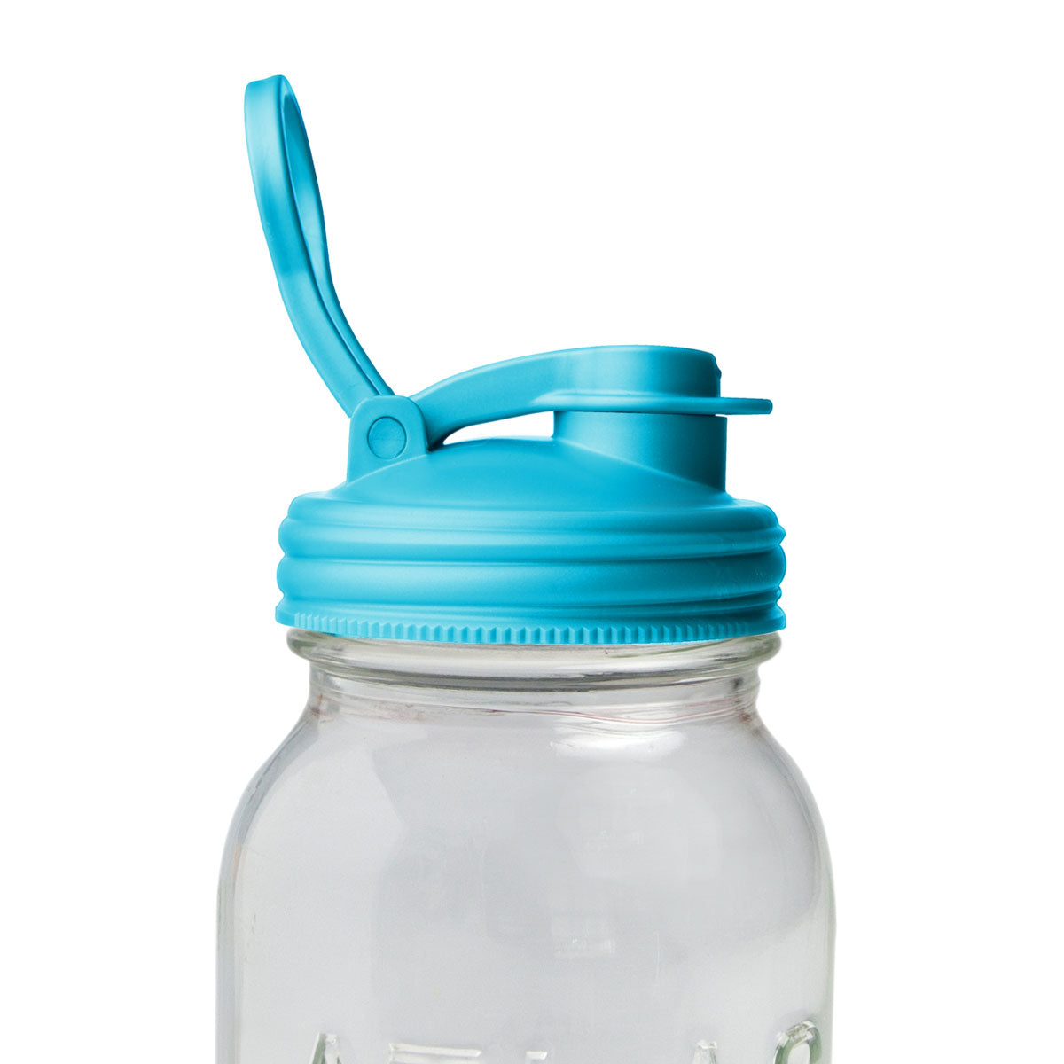 Close up of Mason Jar POUR Lid Aqua Color