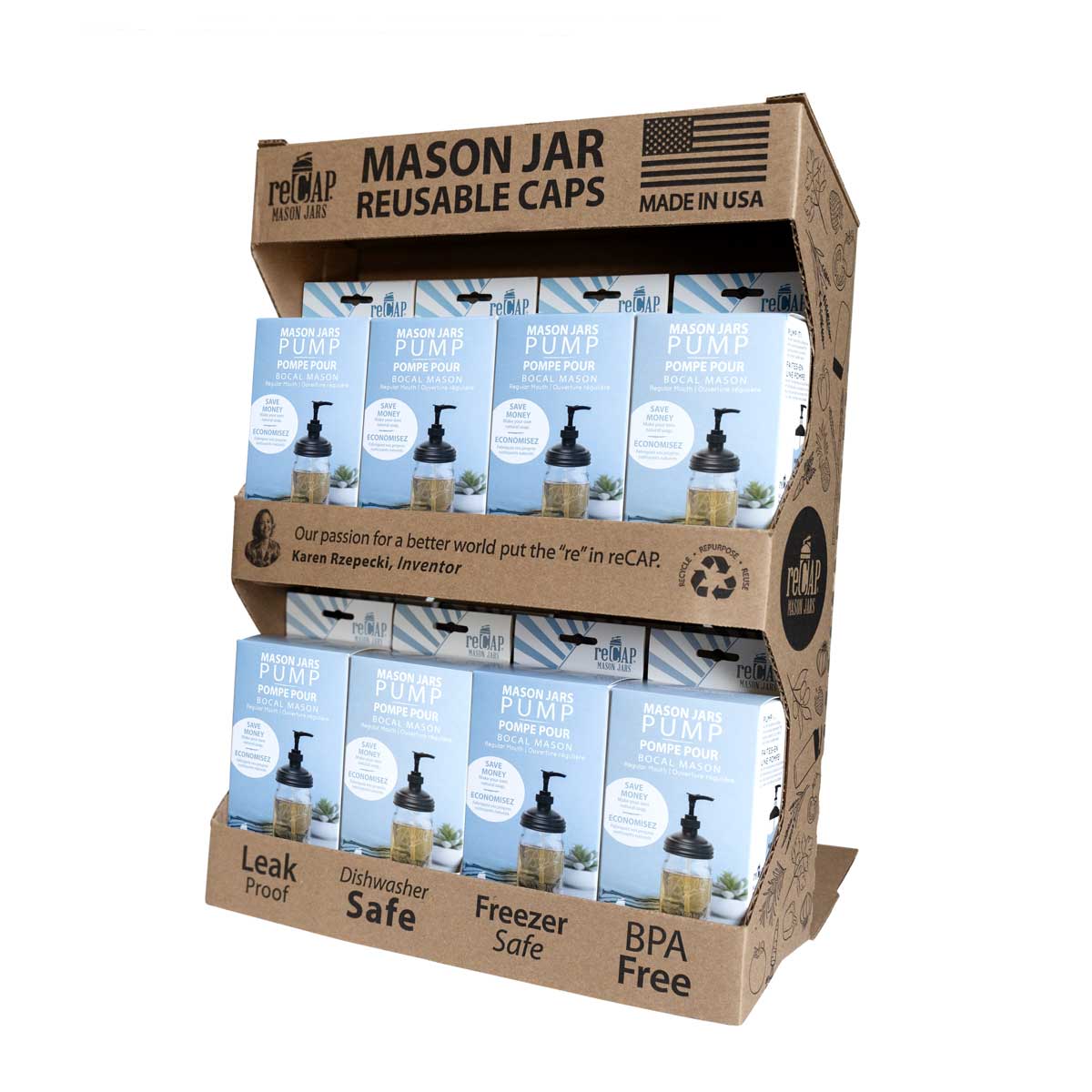 reCAP Mason Jars Lid Soap Dispenser Lid & Pump Regular Mouth, Sidekick of 16