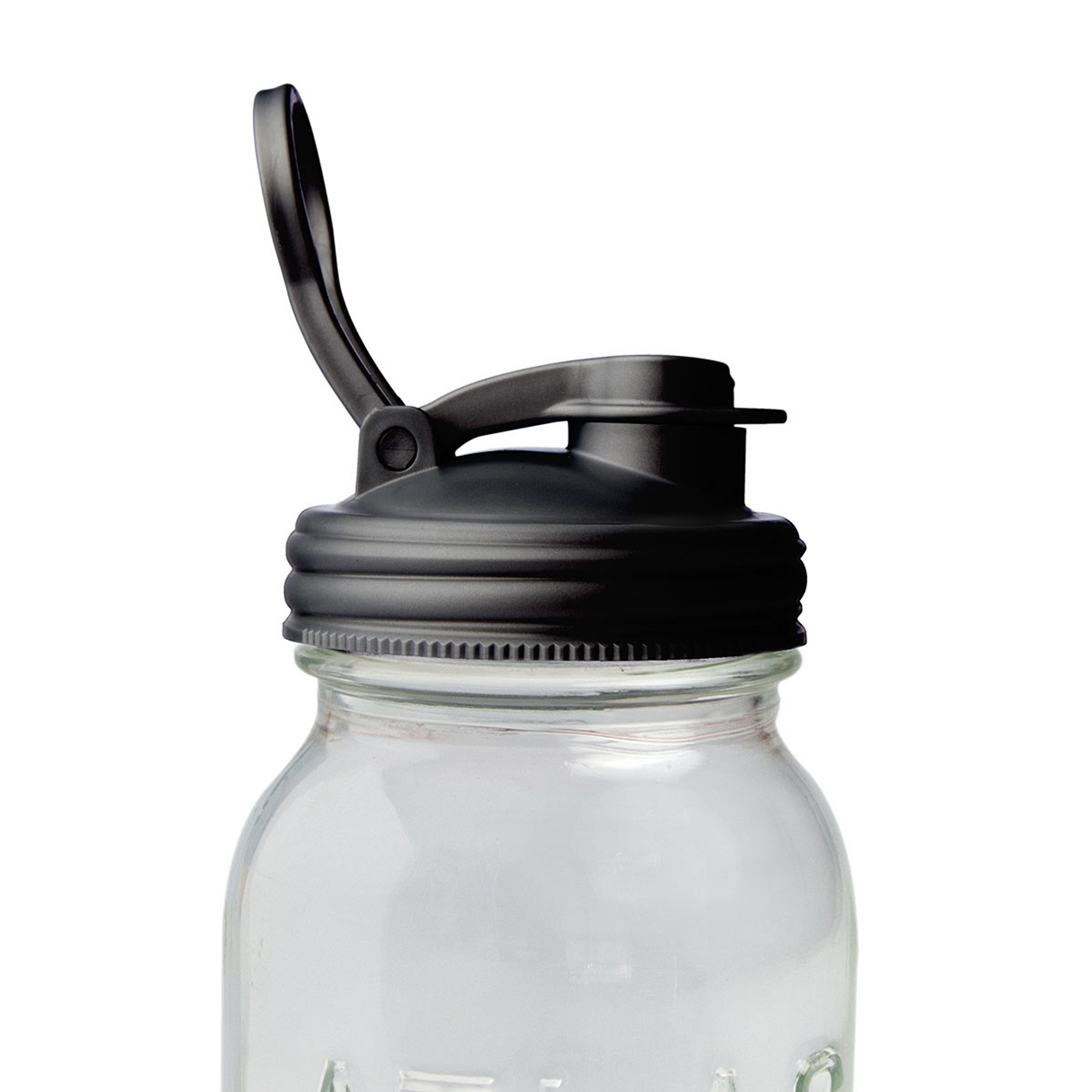 Close up of Black Mason Jar POUR lid.