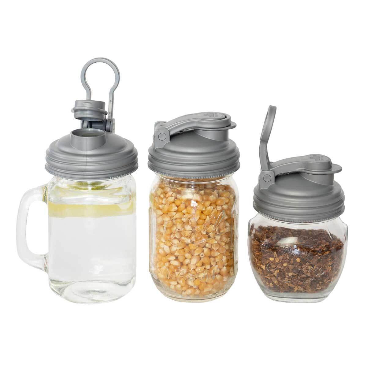 Three Mason Jar Silver POUR Lids.