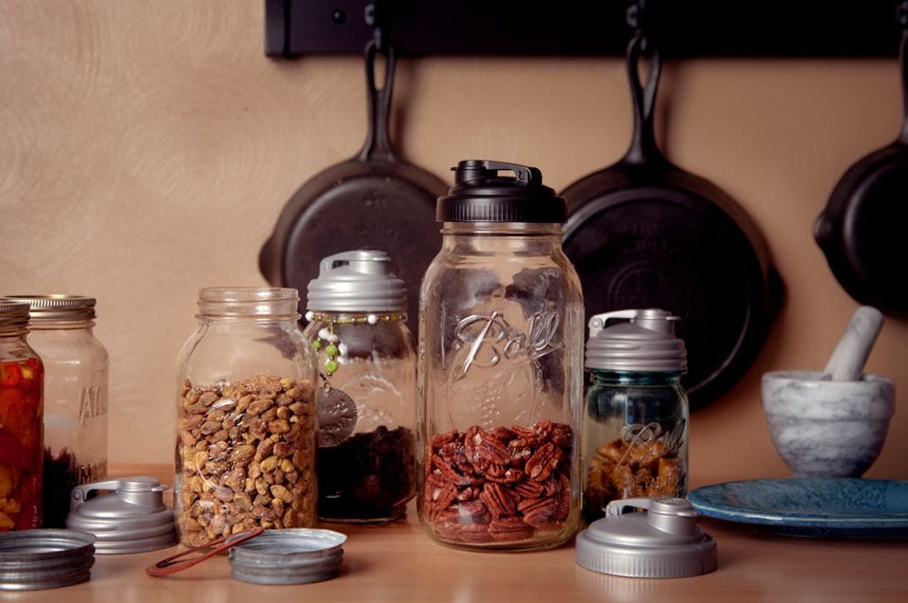 mason jars with recap lids in pantry