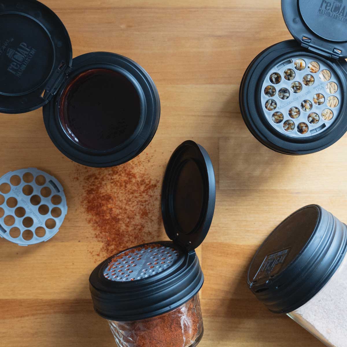 NEW  reCAP® Mason Jars Spice, Rub & Herb Shaker Lids | Regular Mouth | 4-pack