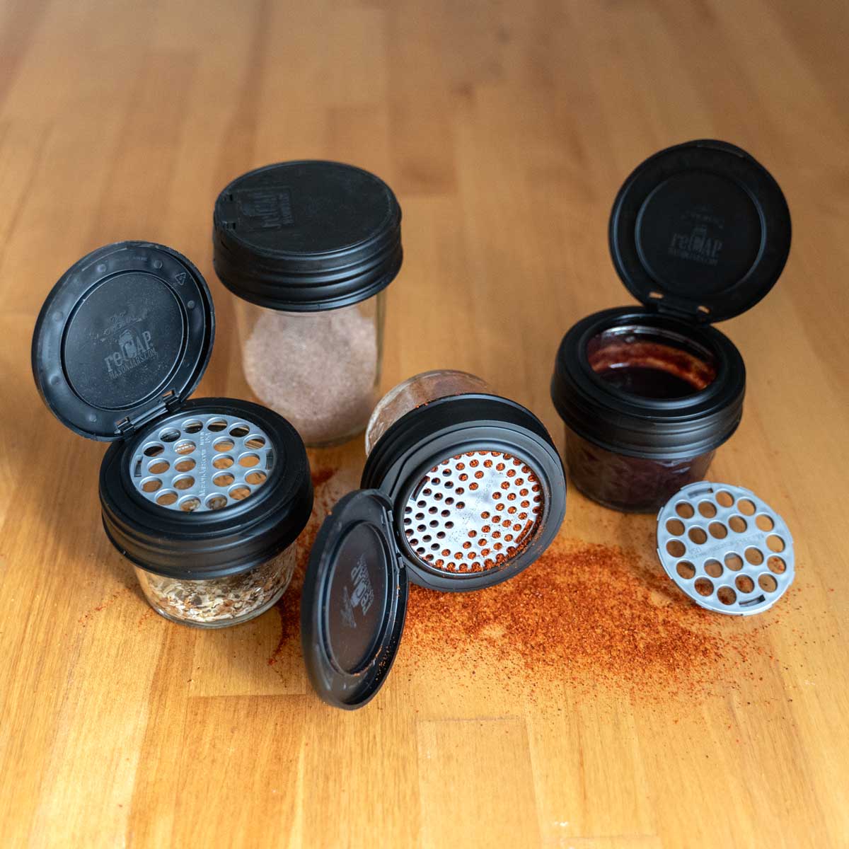 NEW  reCAP® Mason Jars Spice, Rub & Herb Shaker Lids | Regular Mouth | 4-pack