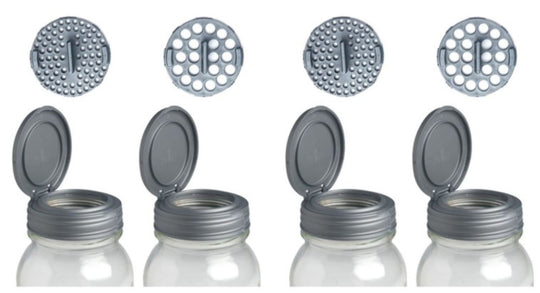 A picture of four Mason jar shaker lids.