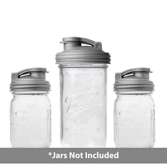 reCAP® Mason Jars Pour Carry Lid 3-Pack | 2 Regular mouth | 1 Wide mouth Lid | Silver