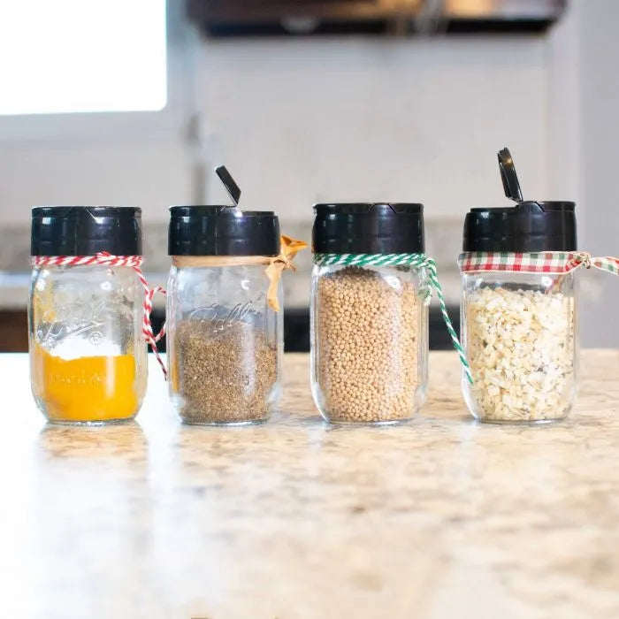 Black reCAP® Mini Mason Jar Shaker Lids, 4 pack, for spice jars